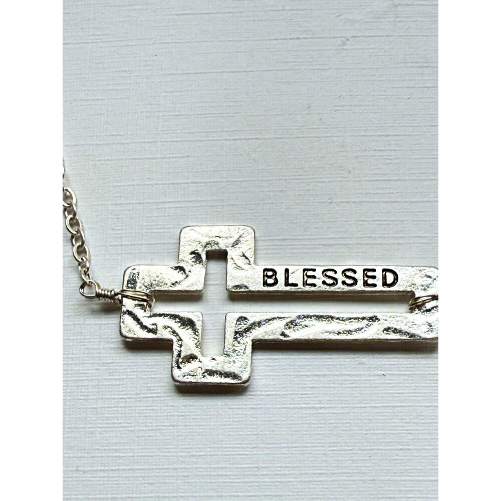 CANVAS Blessed Sideways Cross Necklace Silver Tone Christian NWT